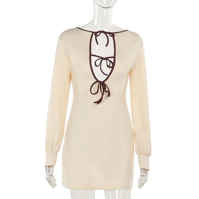 Lace-up Cutout Backless Dress Female - Khaki