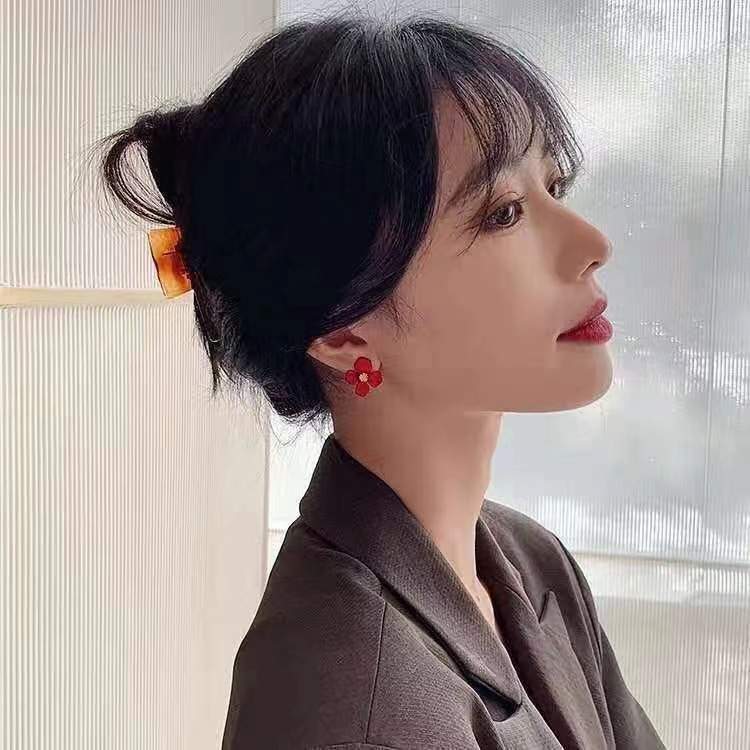 Red Petals Elegant High Sense New Year Earrings