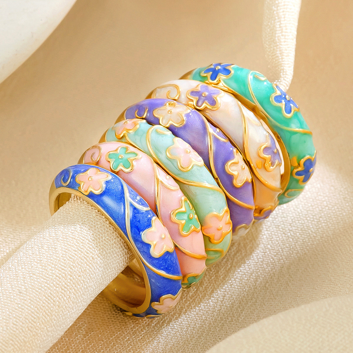 Chinese-style Vintage Colorful Floral Ring