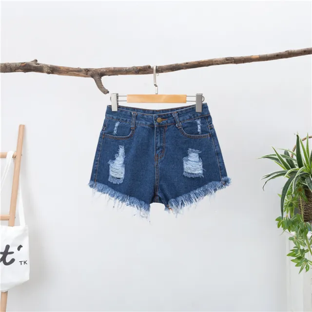 Women's Fashion Loose High Waist Wide leg Denim Shorts Dark Blue - Shop at LoveMi