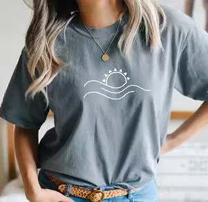 Women's T shirt Green Blue Pink Printed Short Sleeve Casual Weekend Basic V neck Z843 - Shop at LoveMi