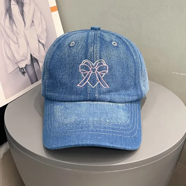 Bowknot Peaked Cap Female Sun Protection Heart Denim Bow Dark Blue - Shop at LoveMi