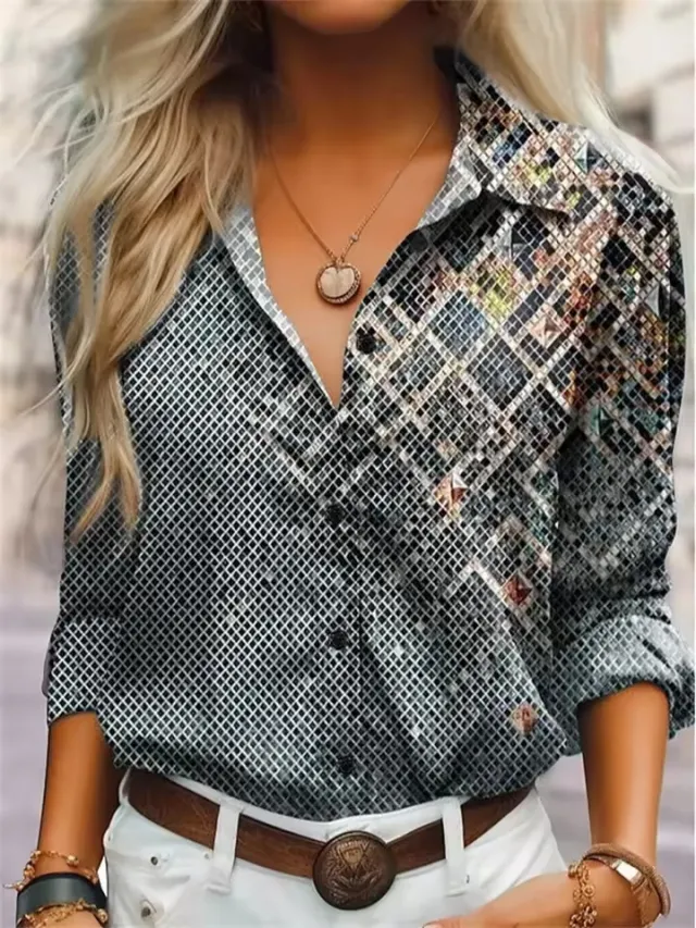 Womens Fashion Striped 3D Printed Long Sleeve Shirt Nscs 80000Dm Xs - Shop at LoveMi