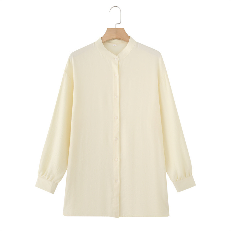 Long Sleeve Shirt Loose Wide Leg Pants Casual Two piece Suit Beige Top - Shop at LoveMi