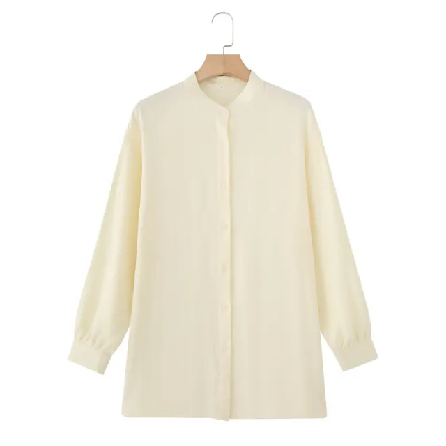 Long Sleeve Shirt Loose Wide Leg Pants Casual Two piece Suit Beige Top - Shop at LoveMi