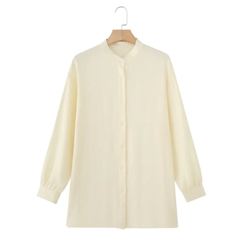 Long Sleeve Shirt Loose Wide Leg Pants Casual Two-piece Suit - Beige Top