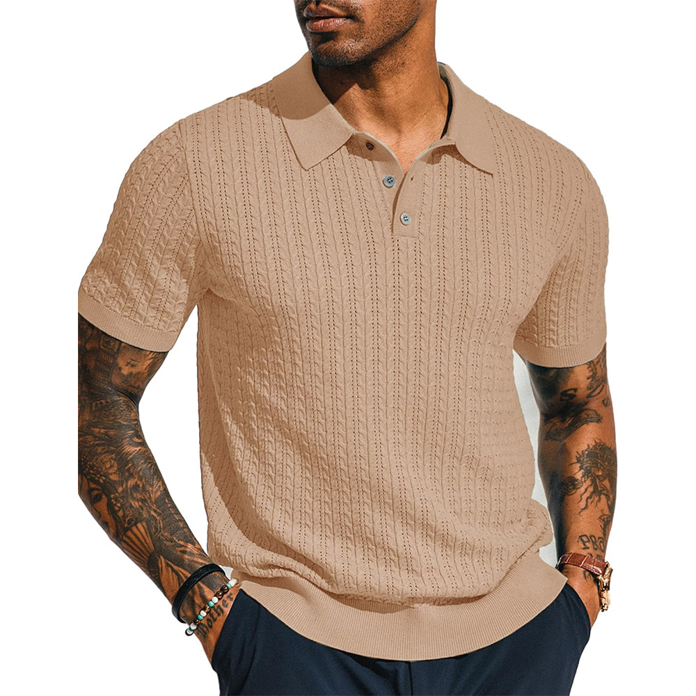 Mens Casual Knitted Shirt Summer Top With Short Sleeves