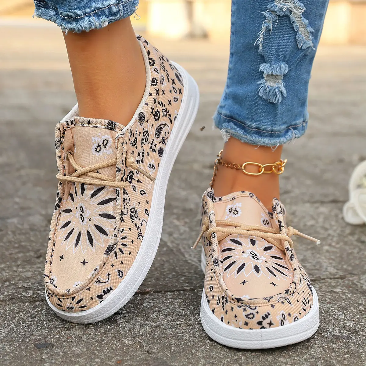 Women's Lace-up Round-toe Slip-on Canvas Shoes