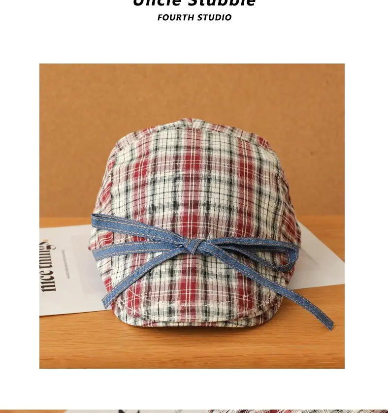 Bow Plaid Advance Hats Girls Japanese-style Retro