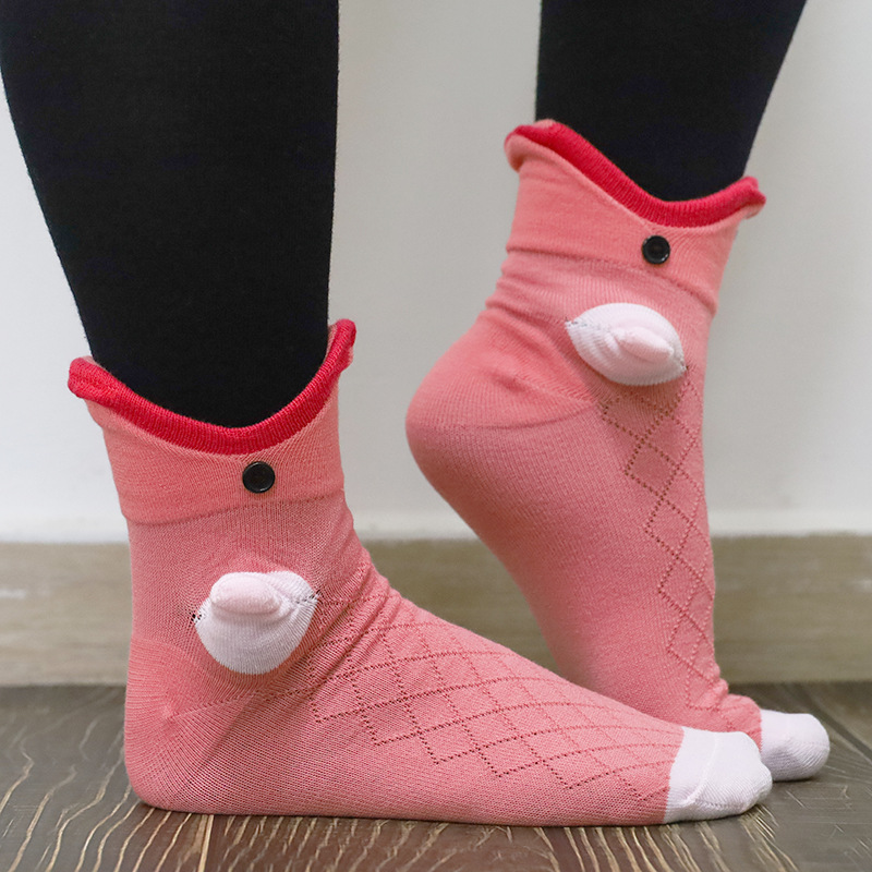 Funny Shark Chameleon Cartoon Socks – Pink Fish Socks
