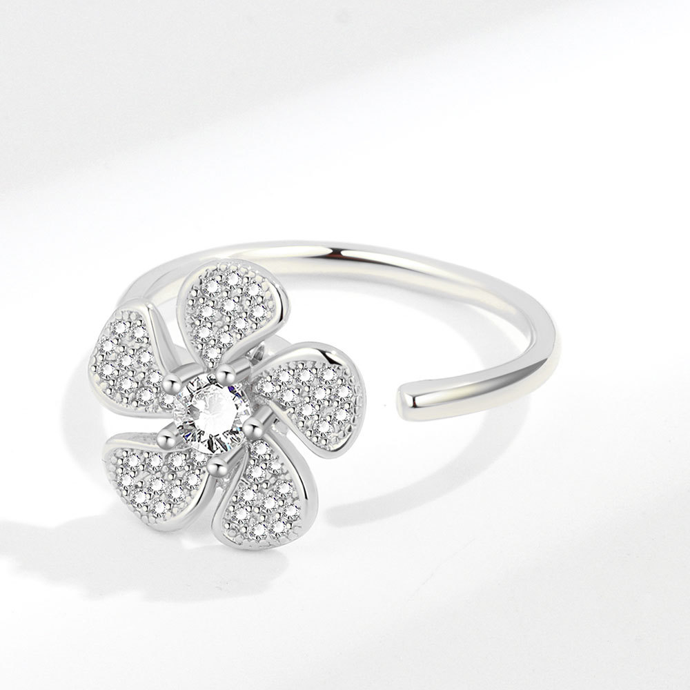 Women's Rotatable Live Flower Micro-inlaid Zircon Ring