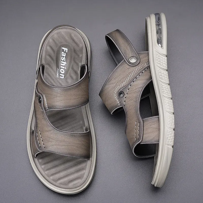 New Summer Genuine Leather Double Sole Middle-aged