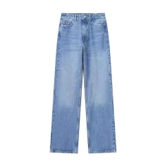 European And American Style High Waist Straight Long Jeans - Light Blue - View 1