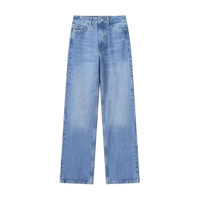 European And American Style High Waist Straight Long Jeans Light Blue - Shop at LoveMi