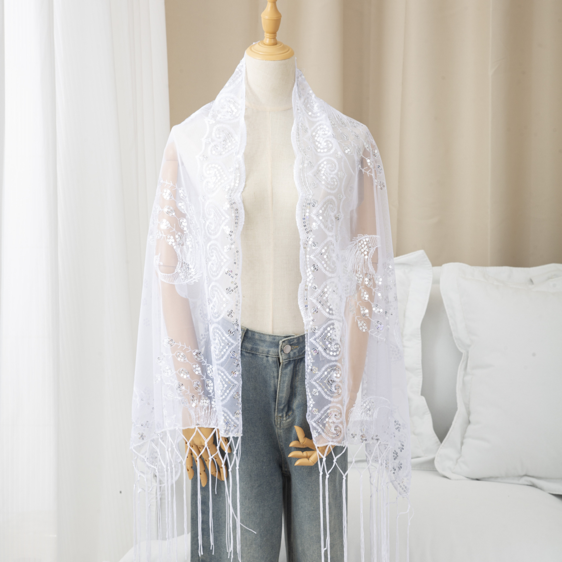 Evening Gown Paired With A Tassel Scarf