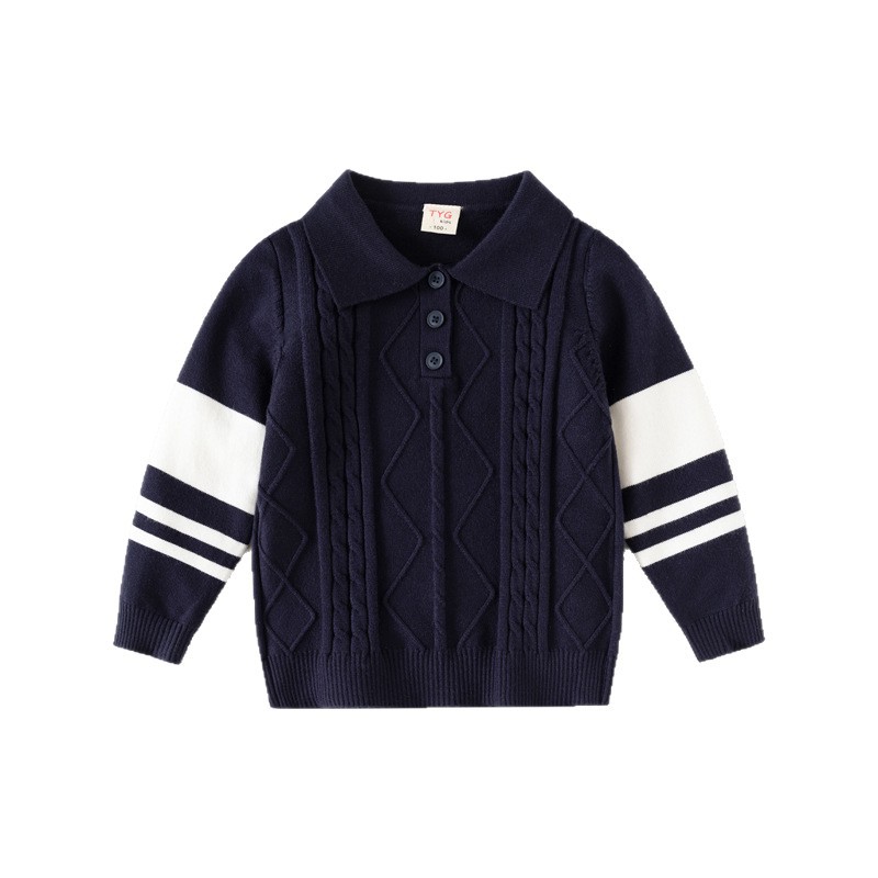 Casual Knitted Polo-neck Top For Boys