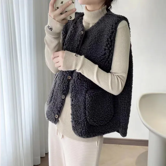 Lamb Wool Vest Women's Short Fur Vest Particle Plush Waistcoat Jacket Gray - Shop at LoveMi