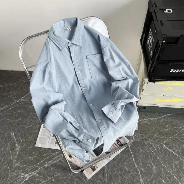 Men's Style Trendy Loose Casual Shirt Light Blue - Shop at LoveMi