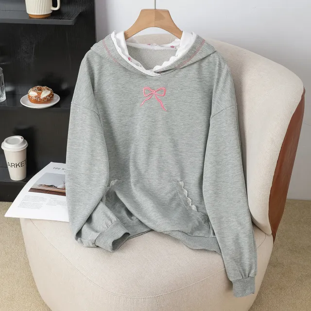 Lady's Color block Lace Mid length Sweatshirt Gray - Shop at LoveMi