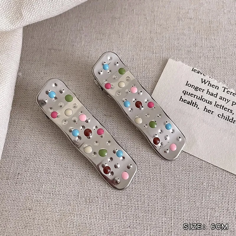 Shiny Silver Star Drop Colour Wave Point Duckbill Metal Barrettes - Rectangular Wave