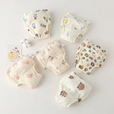 Korean Style Cotton Baby Training Learning Gauze Diaper Pants