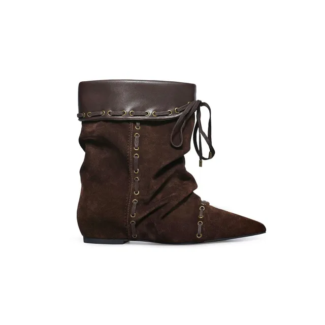 Women's Hidden Heel Ankle Boots With Straps And Pointed Toes Brown - Shop at LoveMi