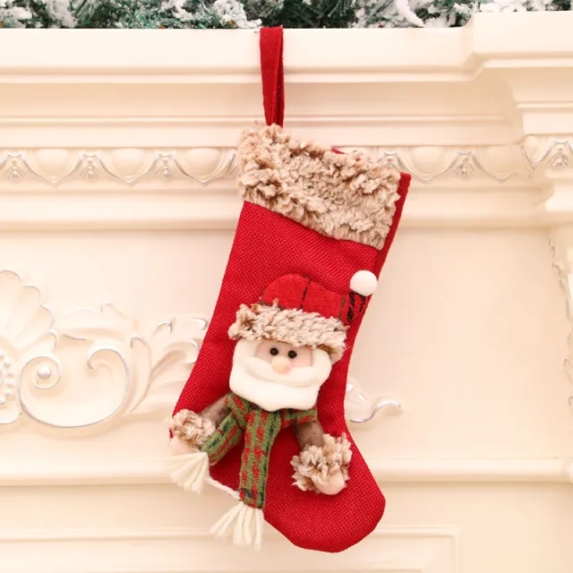 Three dimensional Linen Plush Christmas Socks Hanging Decorations Old Man - Shop at LoveMi