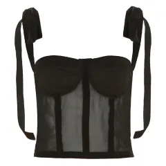 See-through Fitted Waist Backless Camisole For Women - Black - View 1