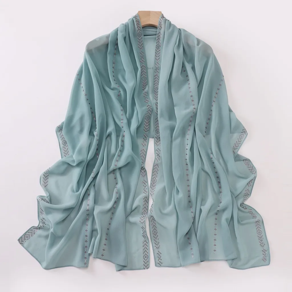 Women's Fashionable New Pearl Chiffon Scarf - Bean Green