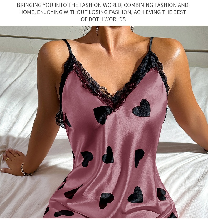 Ice Silk Nightdress Sexy Backless Lovely Suspender Skirt Pajamas Thin Breathable Printed - Image 4