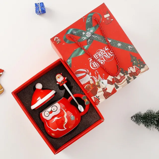 Christmas Ceramic Covered Spoon Large Capacity Mug Set Santa Claus Gift Box - Shop at LoveMi