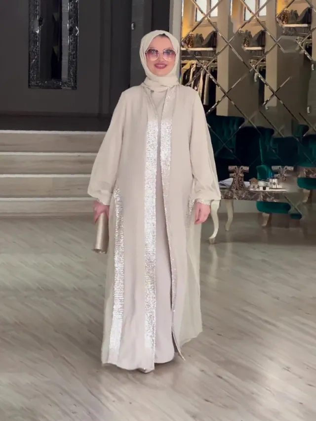 Solid Color Long Sleeve Loose Hot Drilling Dress Apricot - Shop at LoveMi