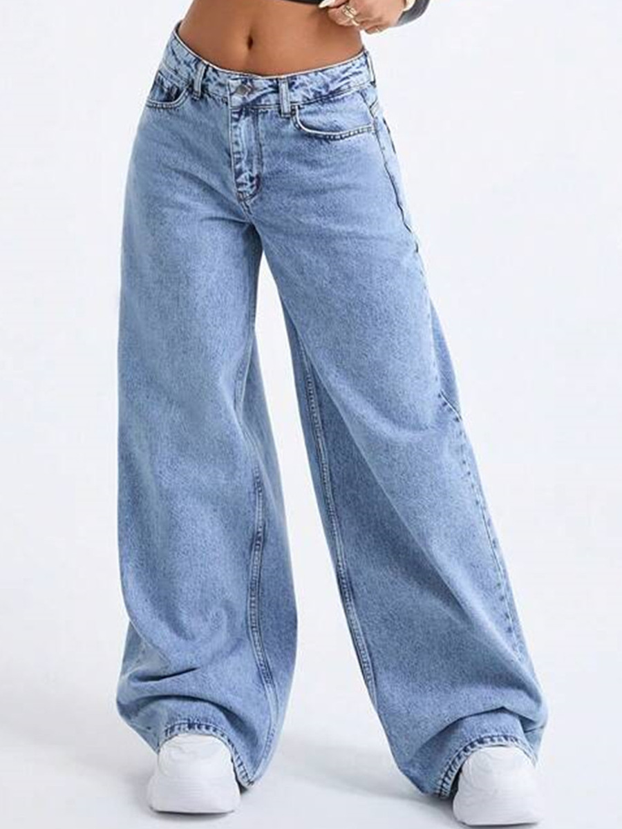 New Washed Stir-fried Snowflake Loose Wide-leg Denim Jeans For Women product photo 9 of 10