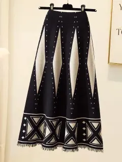 Women's Fashion Plaid Long Dress - Black - View 1