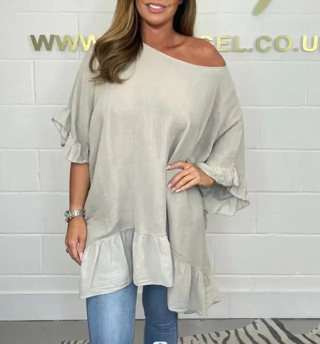Fashion Off neck Loose Lotus Leaf Shirt For Women Silver - Shop at LoveMi