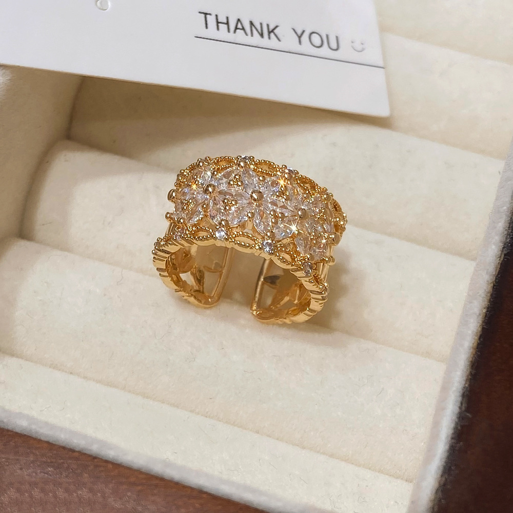 Zircon Flower Open Ring Stylish And Simple