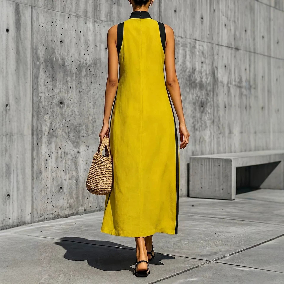 Elegant Stand-up Collar Multi-color Sleeveless Slit Long Dress