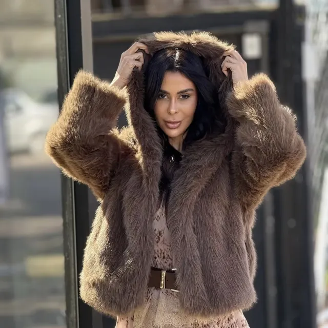 Environmental Protection Fox Fur Hooded Jacket Loose Brown - Shop at LoveMi