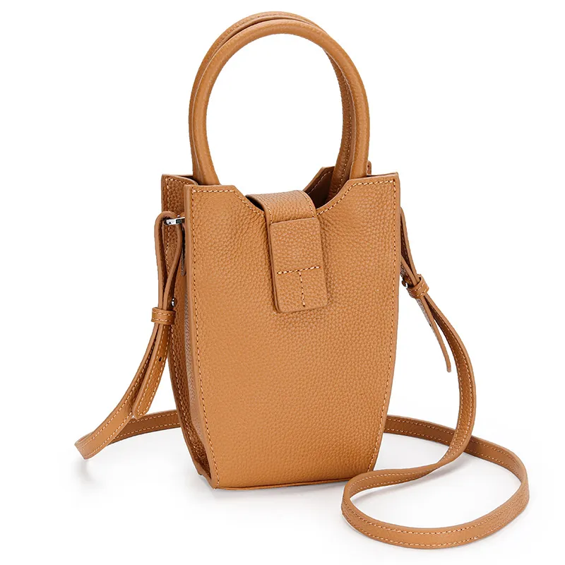 Leather Phone Bag Women's Crossbody Handbag - Khaki