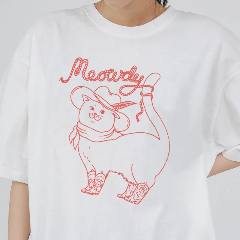 Cotton Short Sleeved T-shirt Cute - White