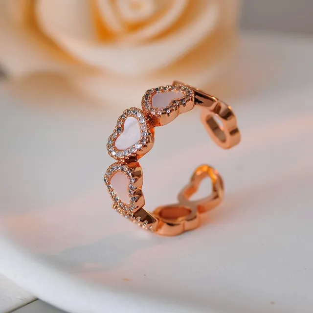 Fashionable Real Gold Plated Exquisite Mother of Pearl Heart Ring Rose Gold - Shop at LoveMi