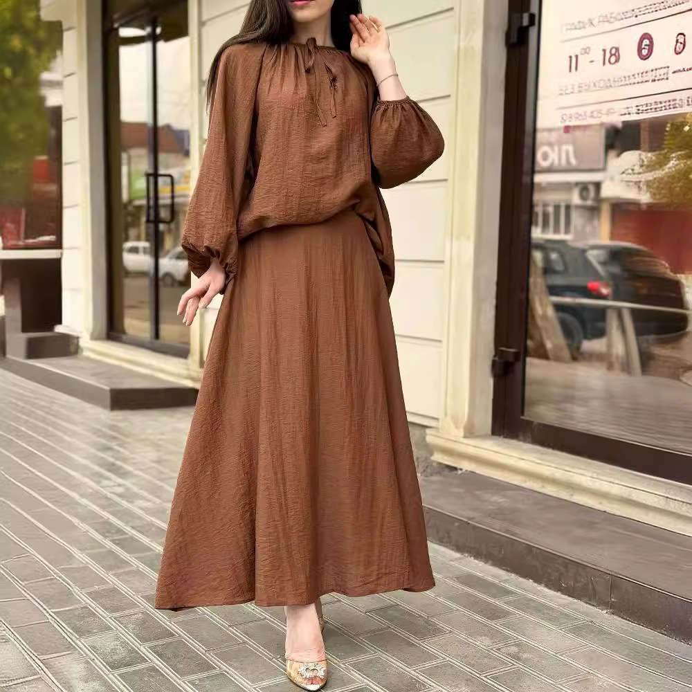Womens Fashionable Loose-fitting Long-sleeve Skirt Set