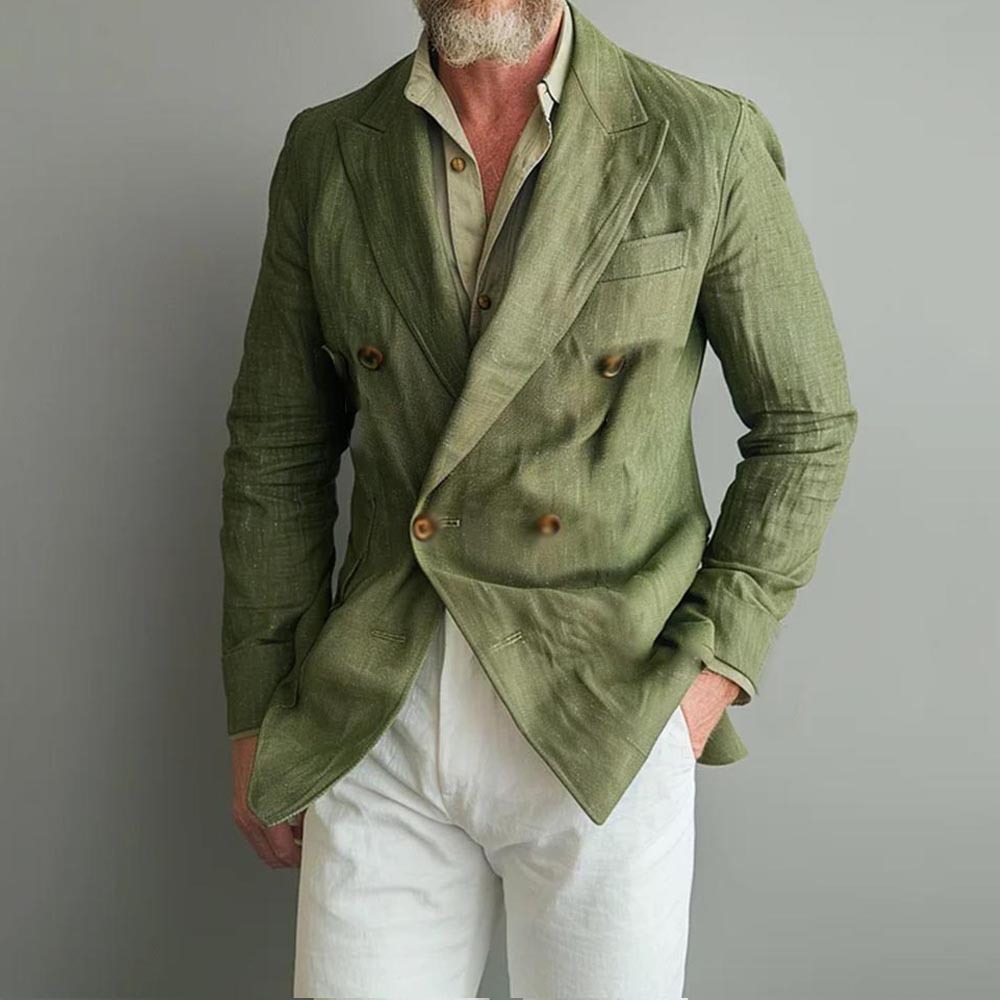 Mens Double-breasted Slim-fit Suit Jacket