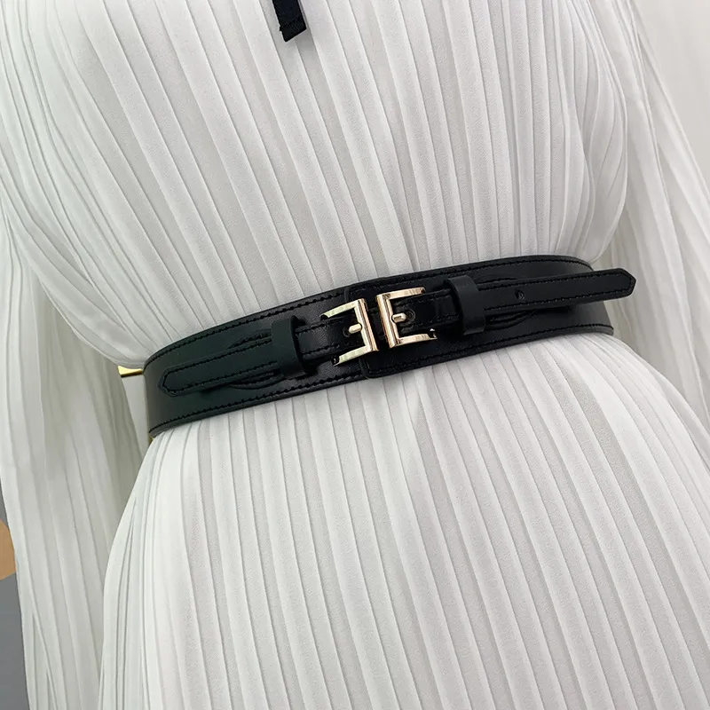 Elastic Waist Seal Double Buckle Fashion Simple Elastic Waistband Women - Black