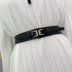 Elastic Waist Seal Double Buckle Fashion Simple Elastic Waistband Women - Black - View 1