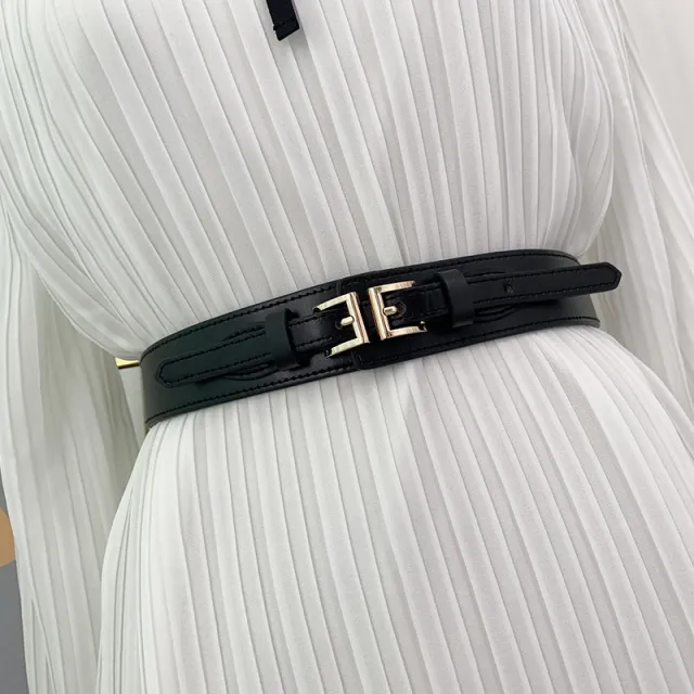 Elastic Waist Seal Double Buckle Fashion Simple Elastic Waistband Women Black - Shop at LoveMi