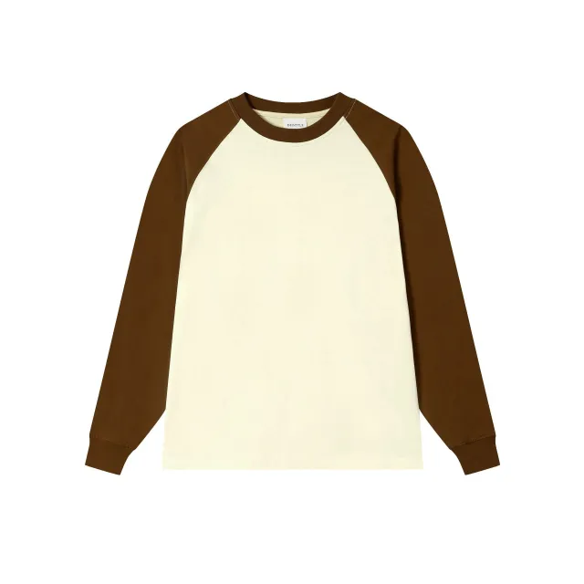 Heavy Cotton Thread Sleeve Color Matching Raglan Round Neck Bottoming Shirt For Women Apricot - Shop at LoveMi
