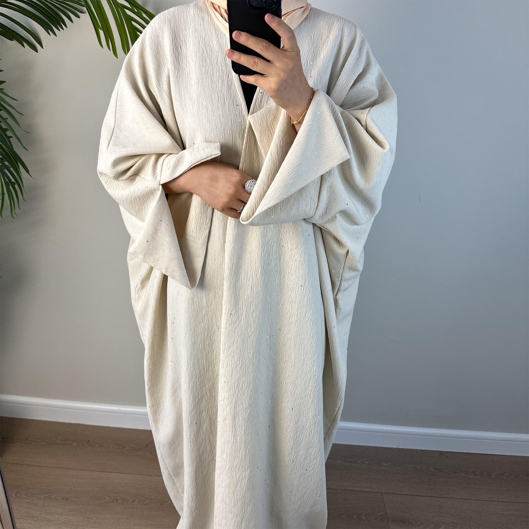 Dubai Middle East Turkey Dubai Autumn And Winter Elegant Thickening Cardigan Beige - Shop at LoveMi