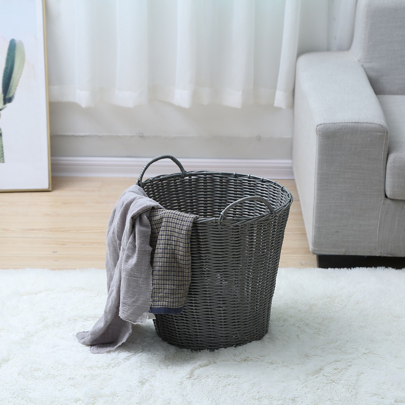 Plastic Rattan Woven Laundry Basket Storage Bin