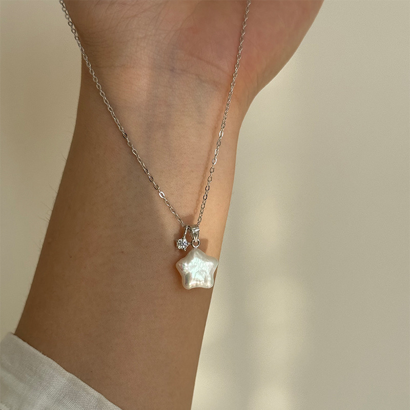Starry Pearl Necklace For Women Solitaire Lucky Star Niche Design